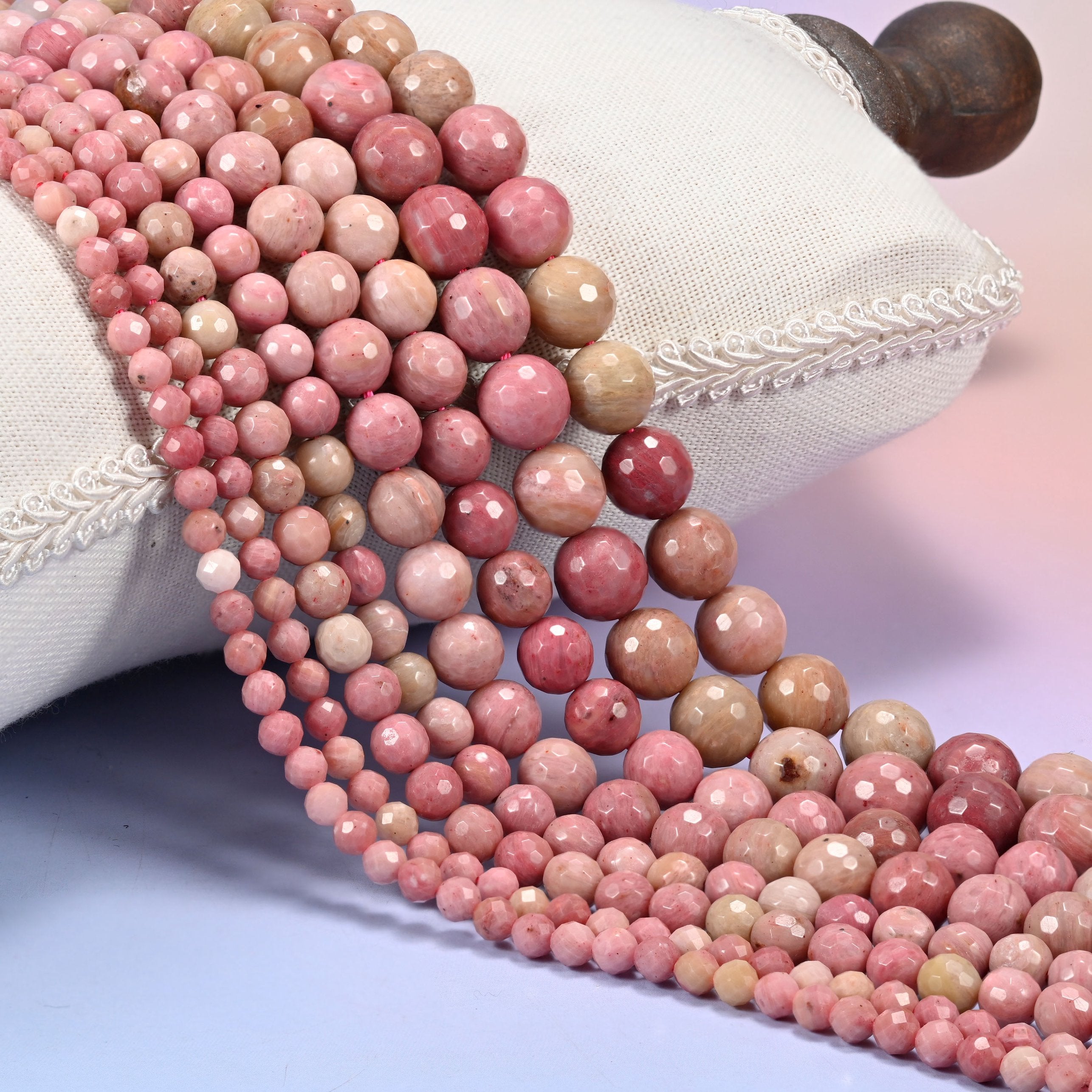 Pink Rhodonite Faceted Round Beads: Jewelry Making, 15 Inch Strand