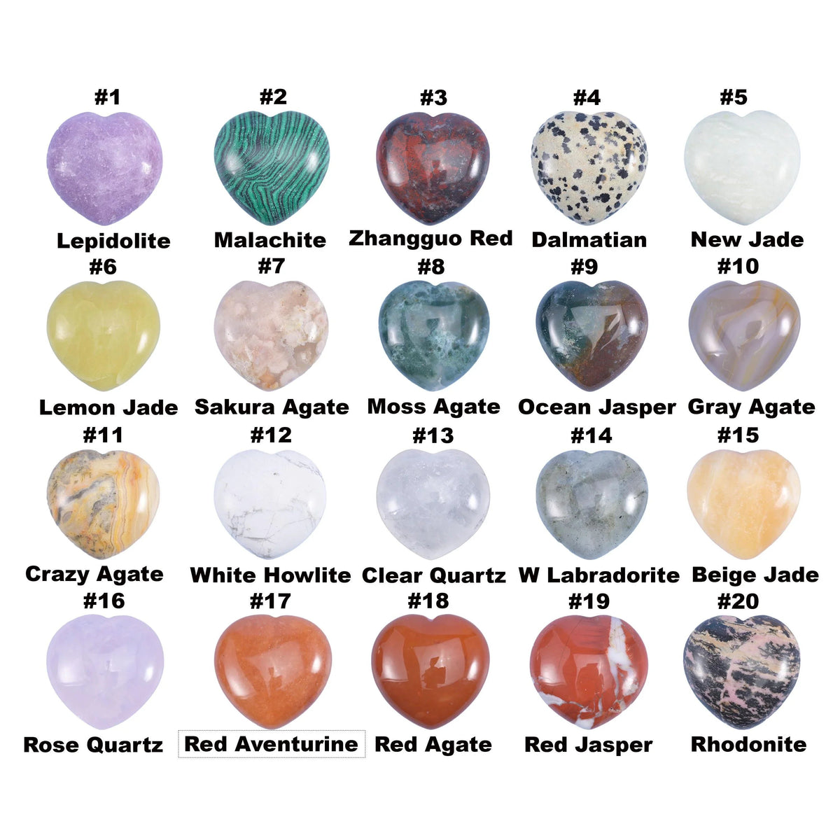 Polished gemstone heart, 47 stone varieties to choose from