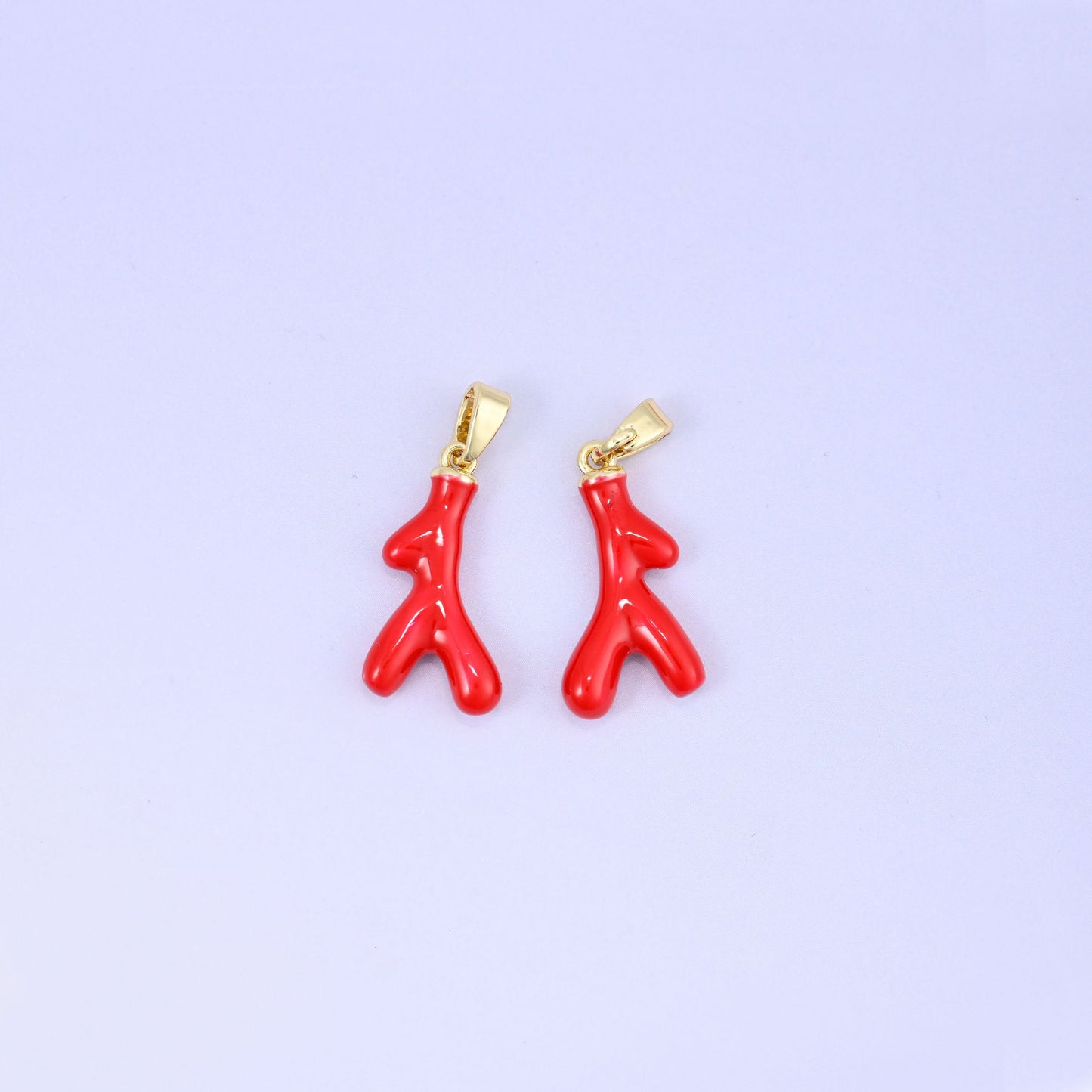 Red Coral Branch Enamel Charms with glossy red enamel over a sculpted branch design