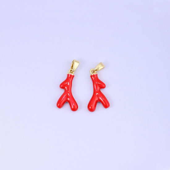 Red Coral Branch Enamel Charms with glossy red enamel over a sculpted branch design