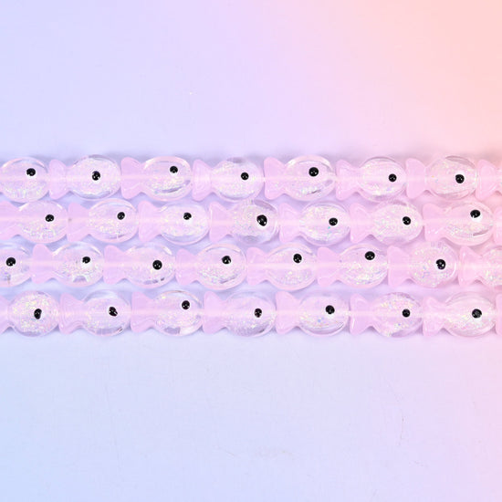 Iridescent Pink Fish Glass Beads: Jewelry Making Supply
