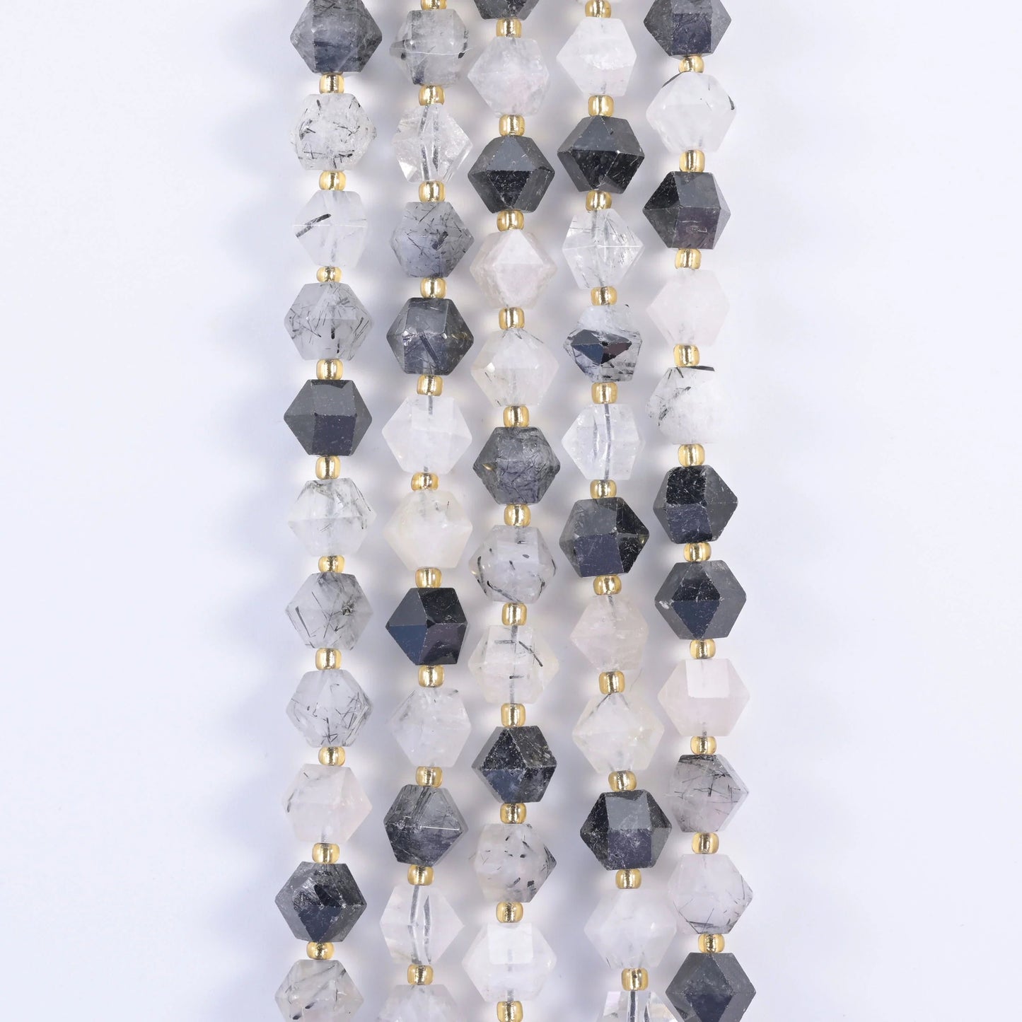 Faceted 8 sided diamond rhombus cut gemstone — choose from black rutilated quartz, dyed red jade, orange strip agate,…