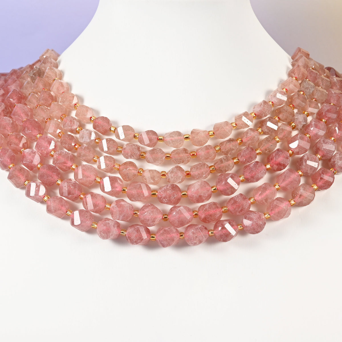 Strawberry Quartz beads, spiral twist shape, 8mm and 10mm