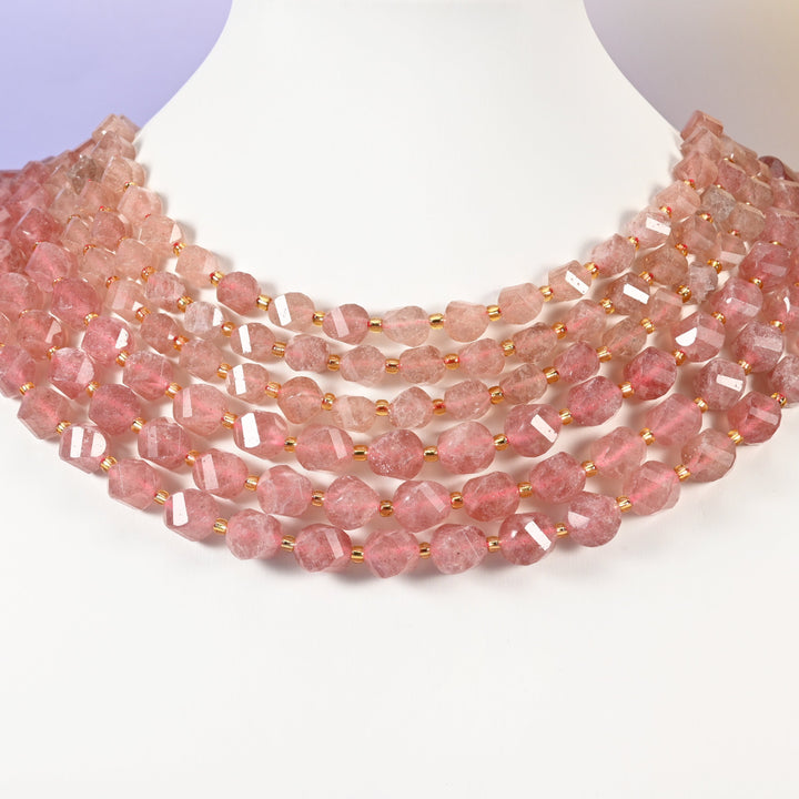 Strawberry Quartz beads, spiral twist shape, 8mm and 10mm