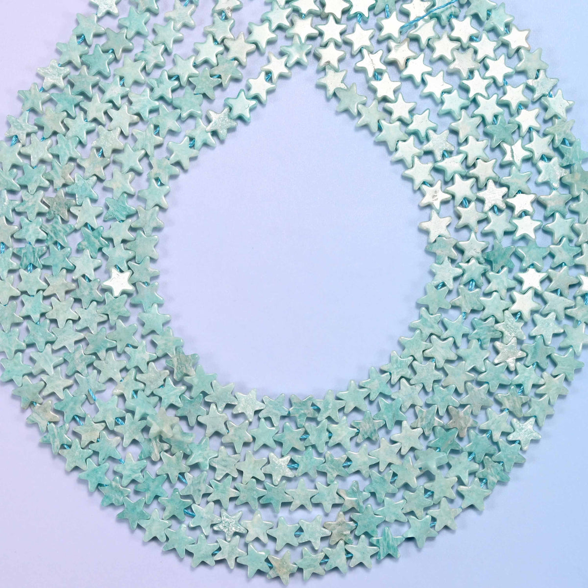 Blue Amazonite Flat Star Beads 6mm, hole 0.8mm