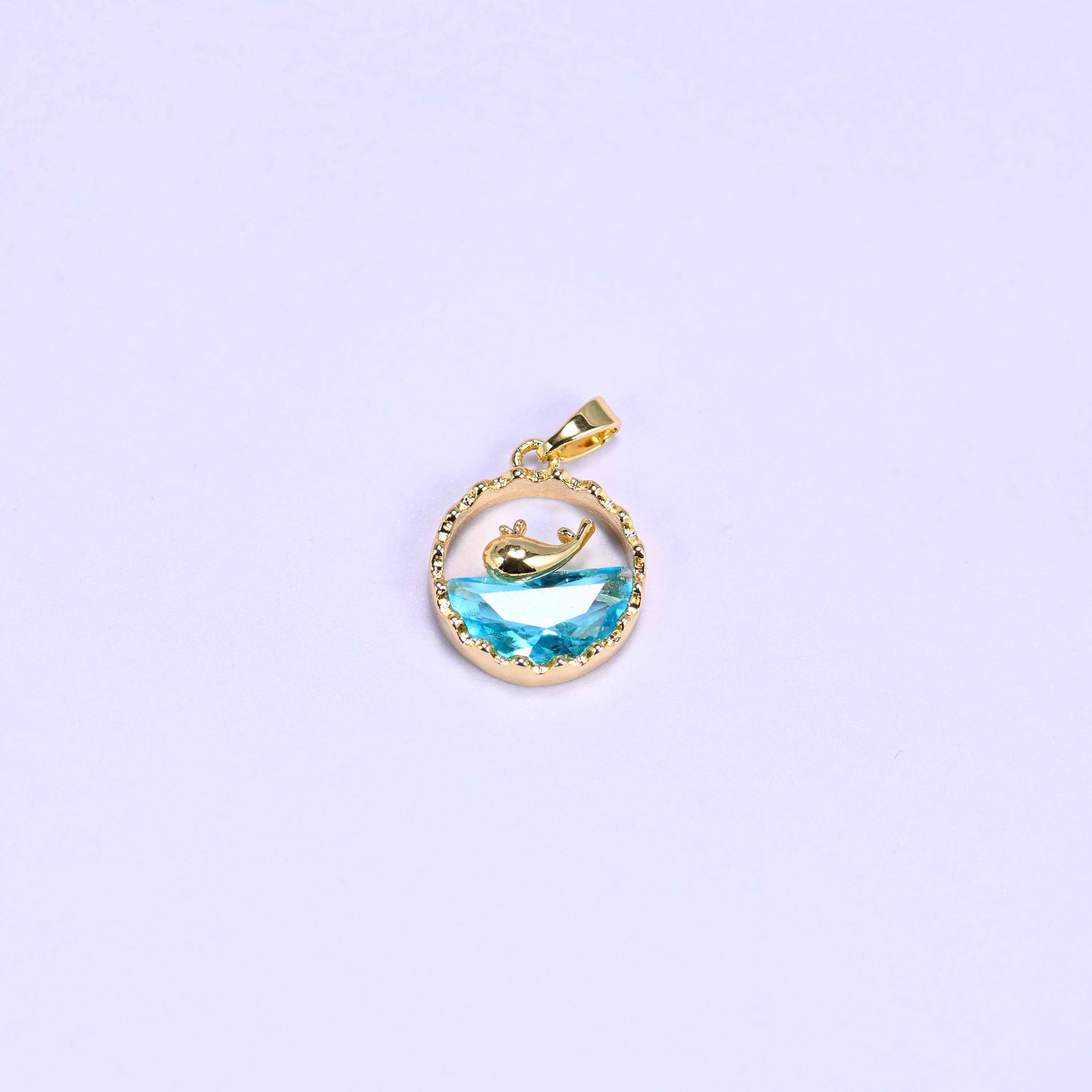Gold Round Zircon Whale Charms: 18K Gold Filled Pendants, Jewelry Making Supply