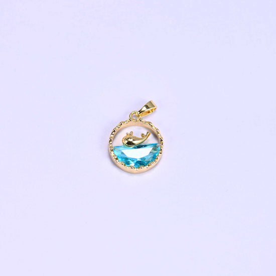 Gold Round Zircon Whale Charms: 18K Gold Filled Pendants, Jewelry Making Supply