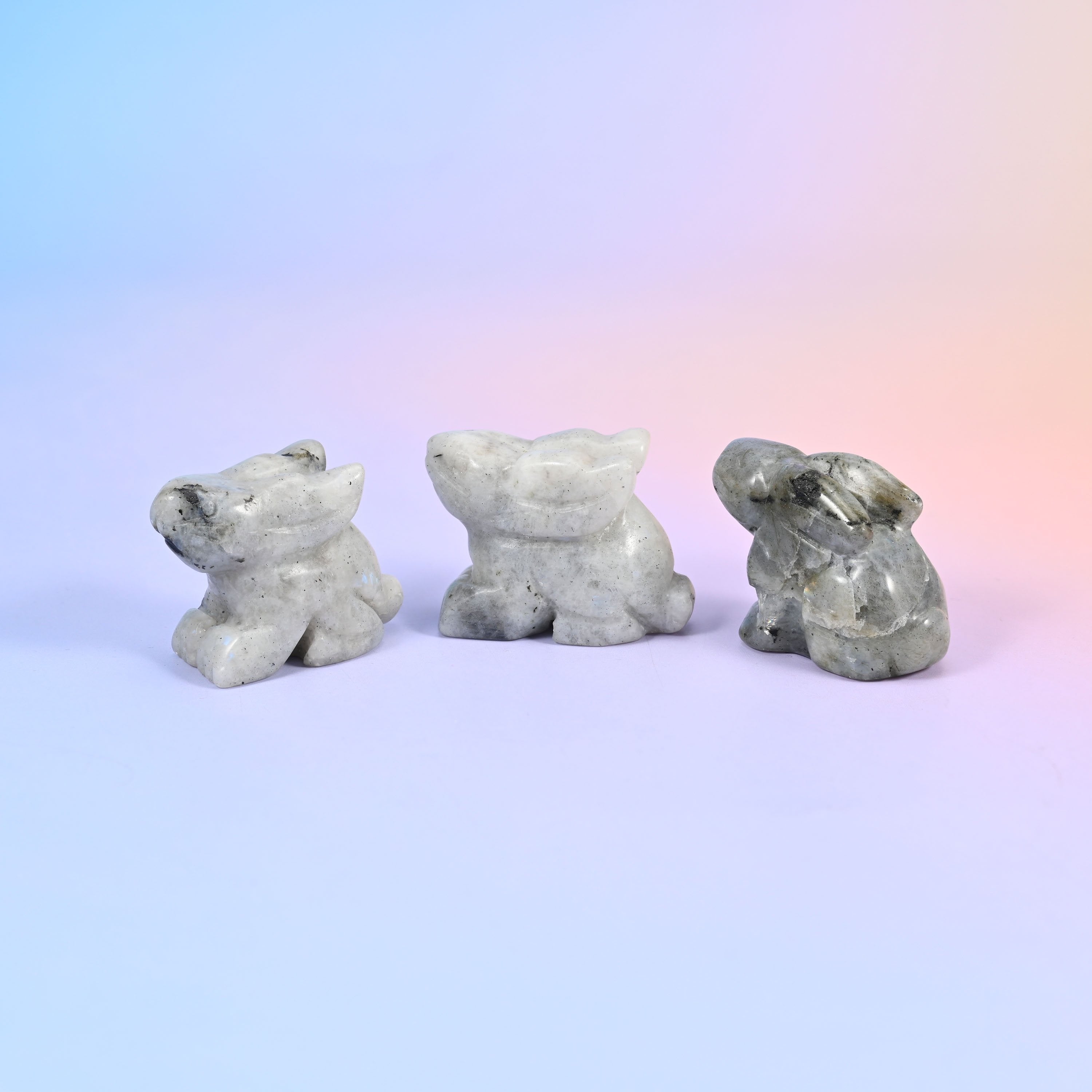 Carved gemstone bunny figurine, polished on all sides, about 1.0 oz, sold per piece