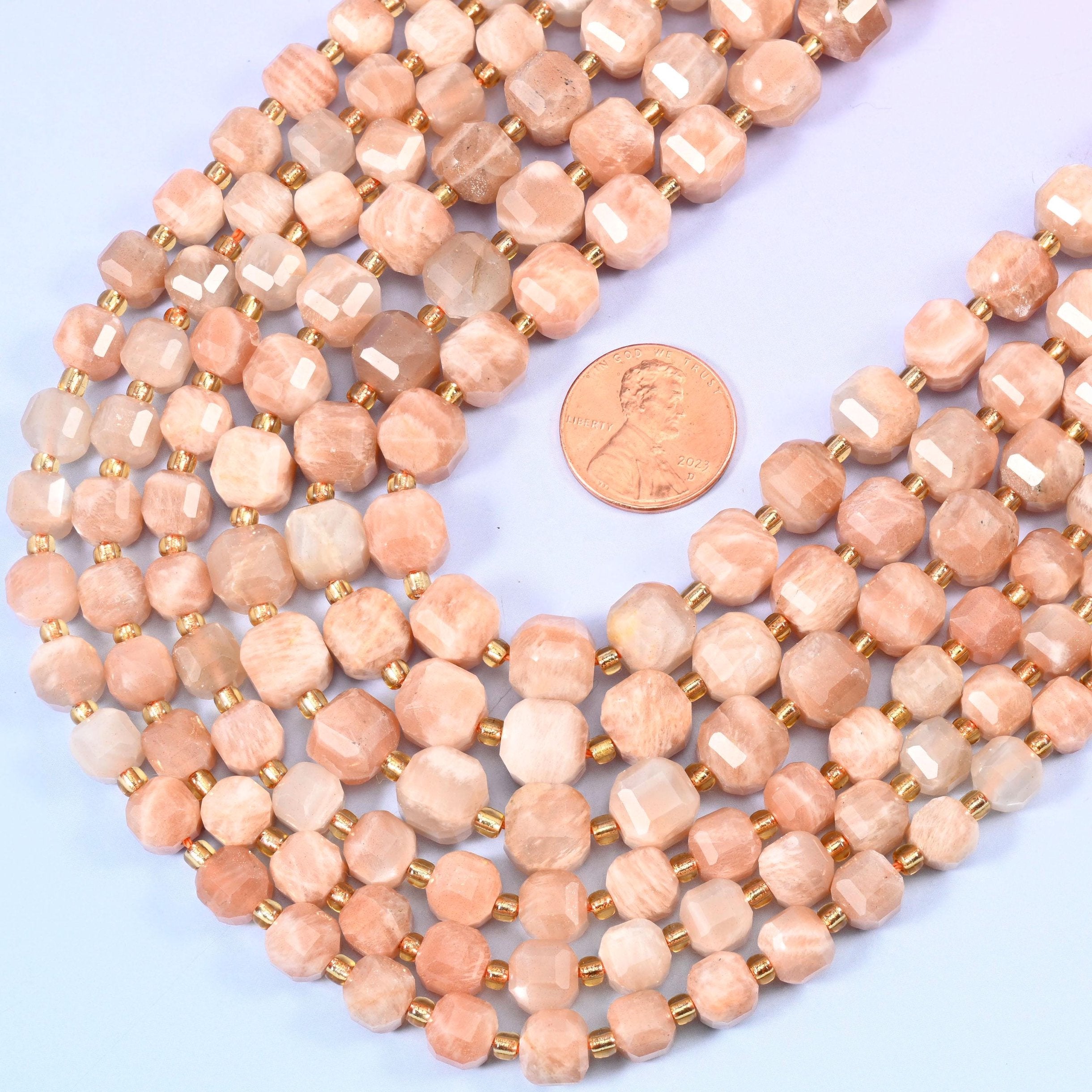 Faceted cube cut Peach Moonstone beads