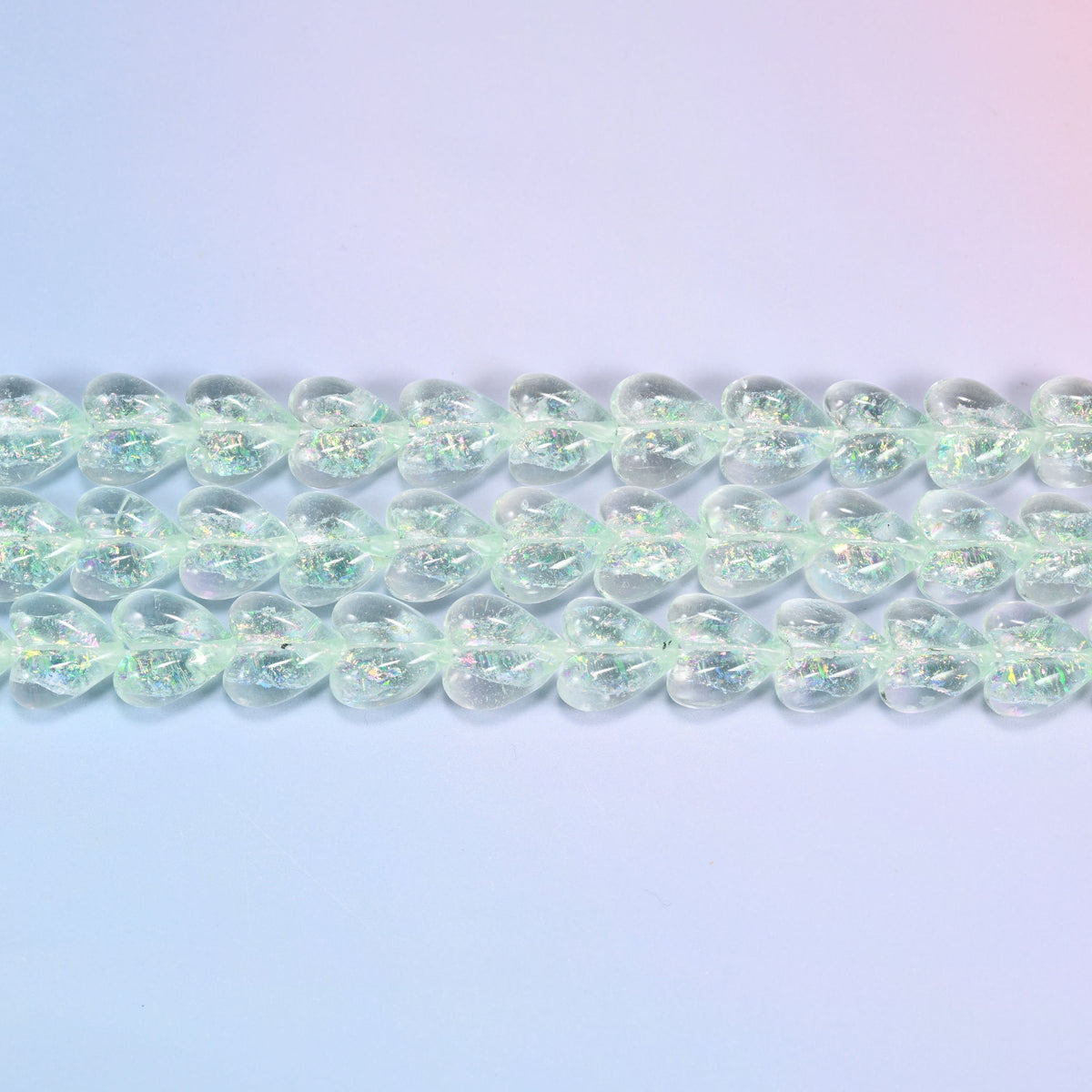 Iridescent Heart Glass Beads in pale mint green