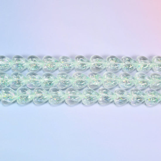 Iridescent Heart Glass Beads in pale mint green