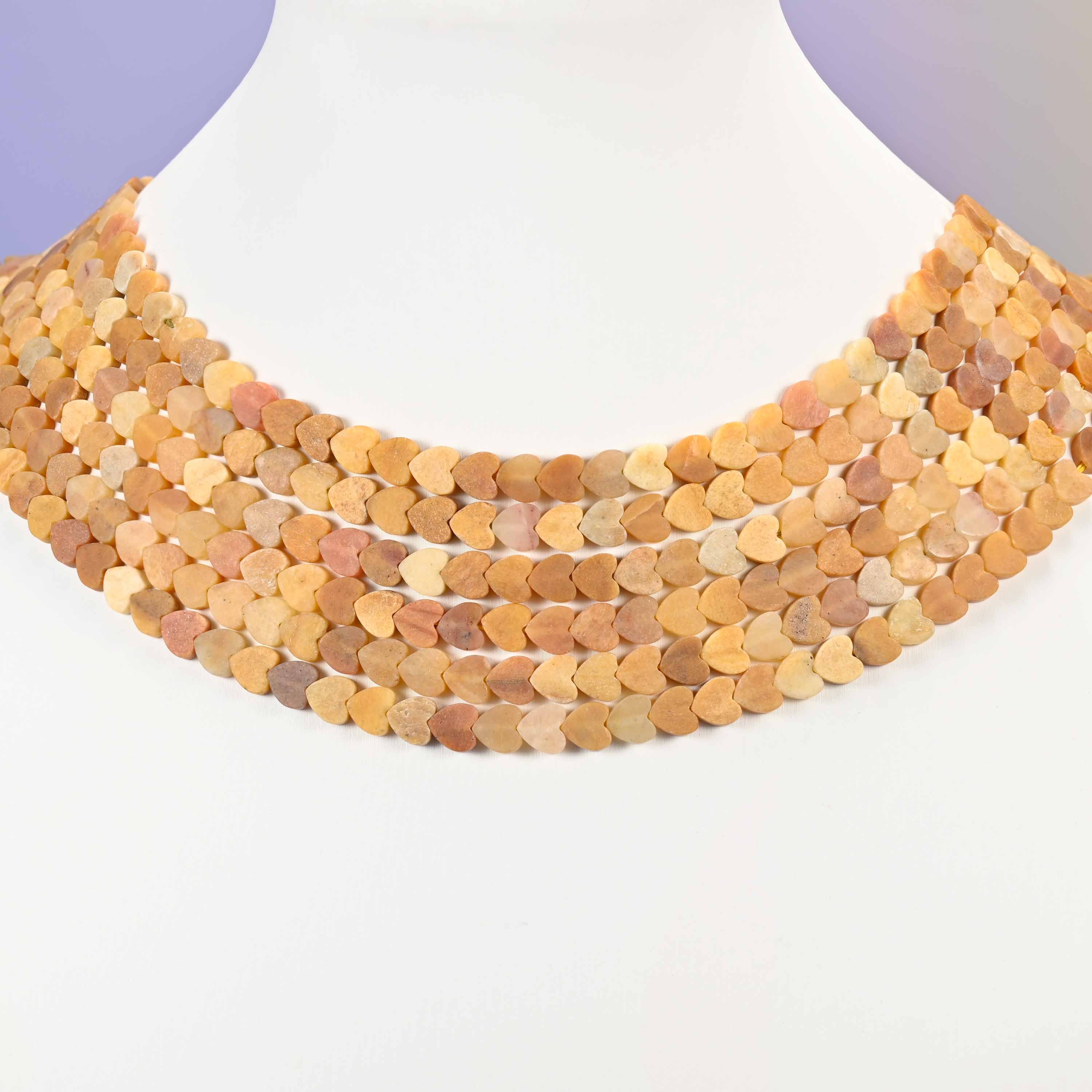 Matte Gold Silk Jade Flat Heart Beads: Size 6mm, Jewelry Making, 15 Inch Strand