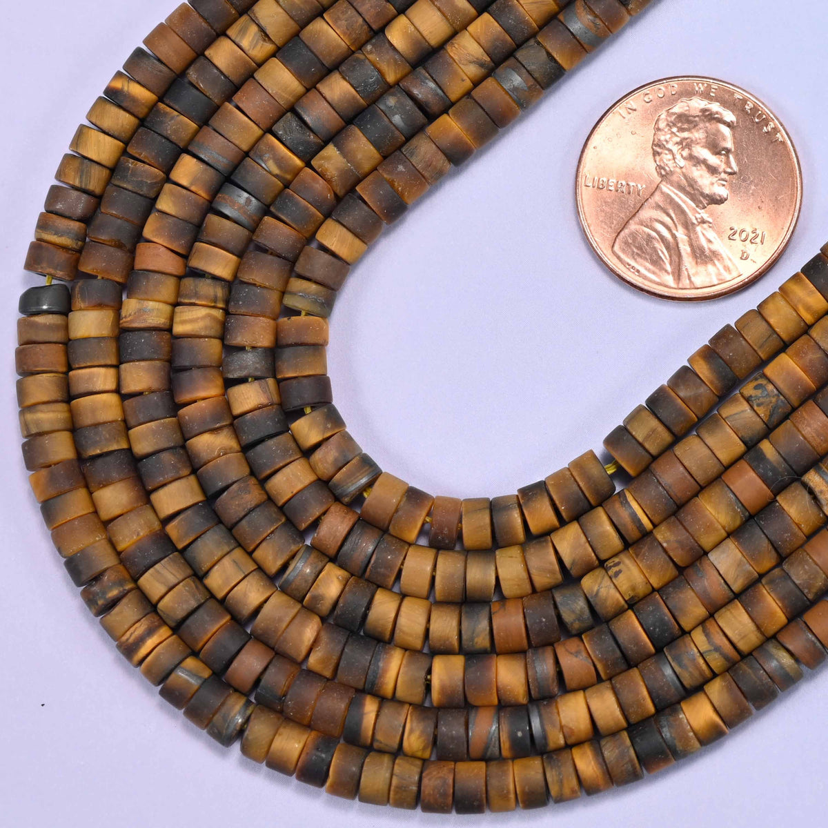 Matte tiger eye heishi disc beads, hole 1.0mm