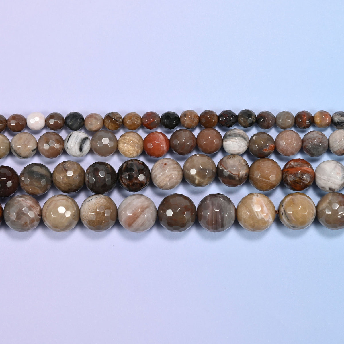 Petrified Wood Faceted Round Beads, 15 inch strand
