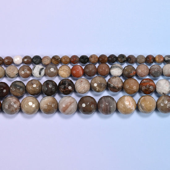 Petrified Wood Faceted Round Beads, 15 inch strand