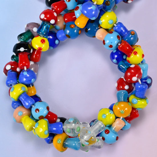 Colorful Polka Dots Lampwork Mushroom Glass Beads, mixed strand of small and large beads