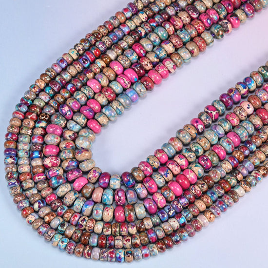 Purple Dyed Sea Sediment Jasper Rondelle Beads, 15 inch strand