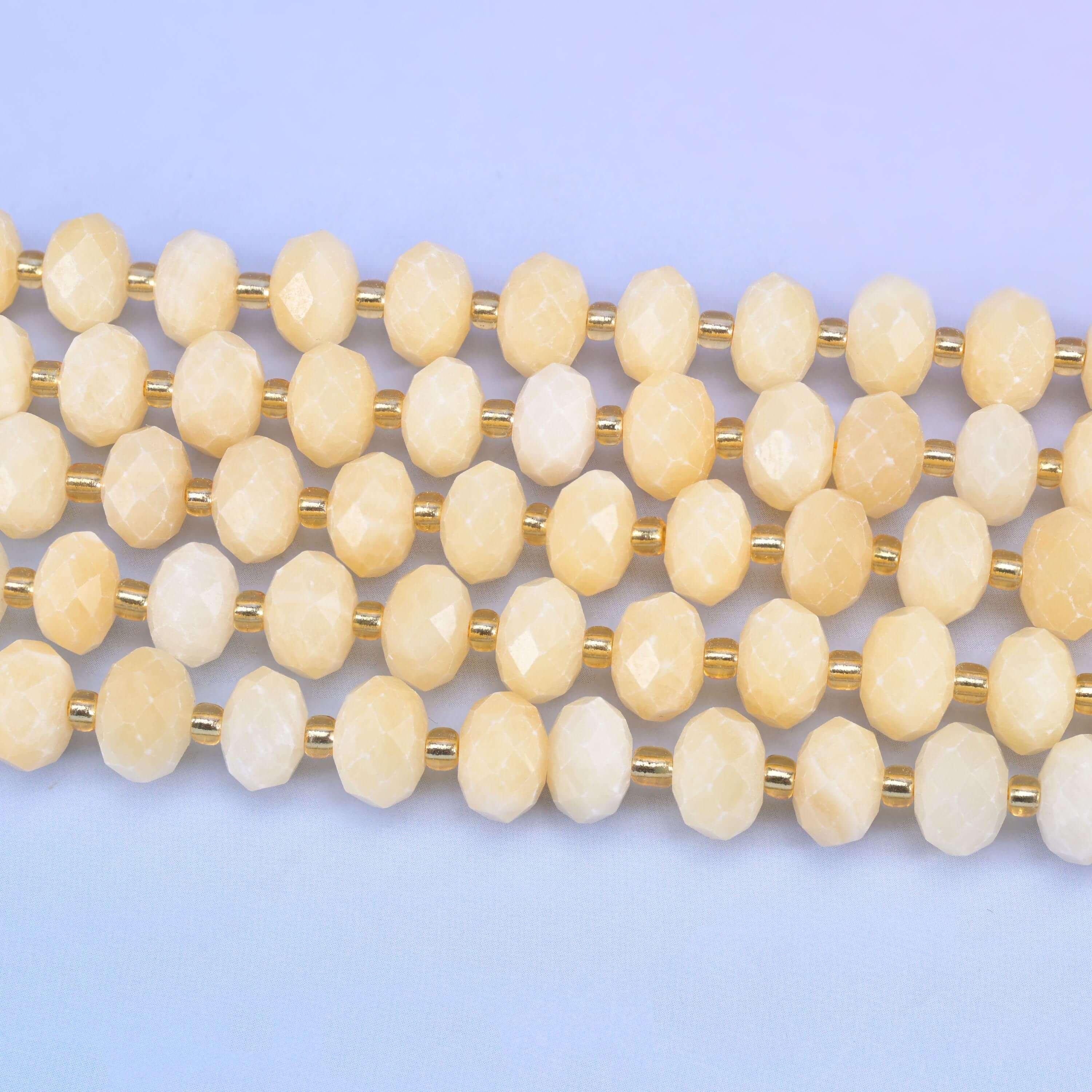 Beige Jade Faceted Rondelle Beads 6x10mm, 15.5 inch strand