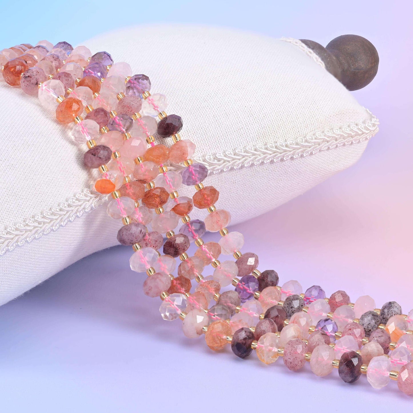 Strawberry Phantom Quartz Faceted Rondelle Beads