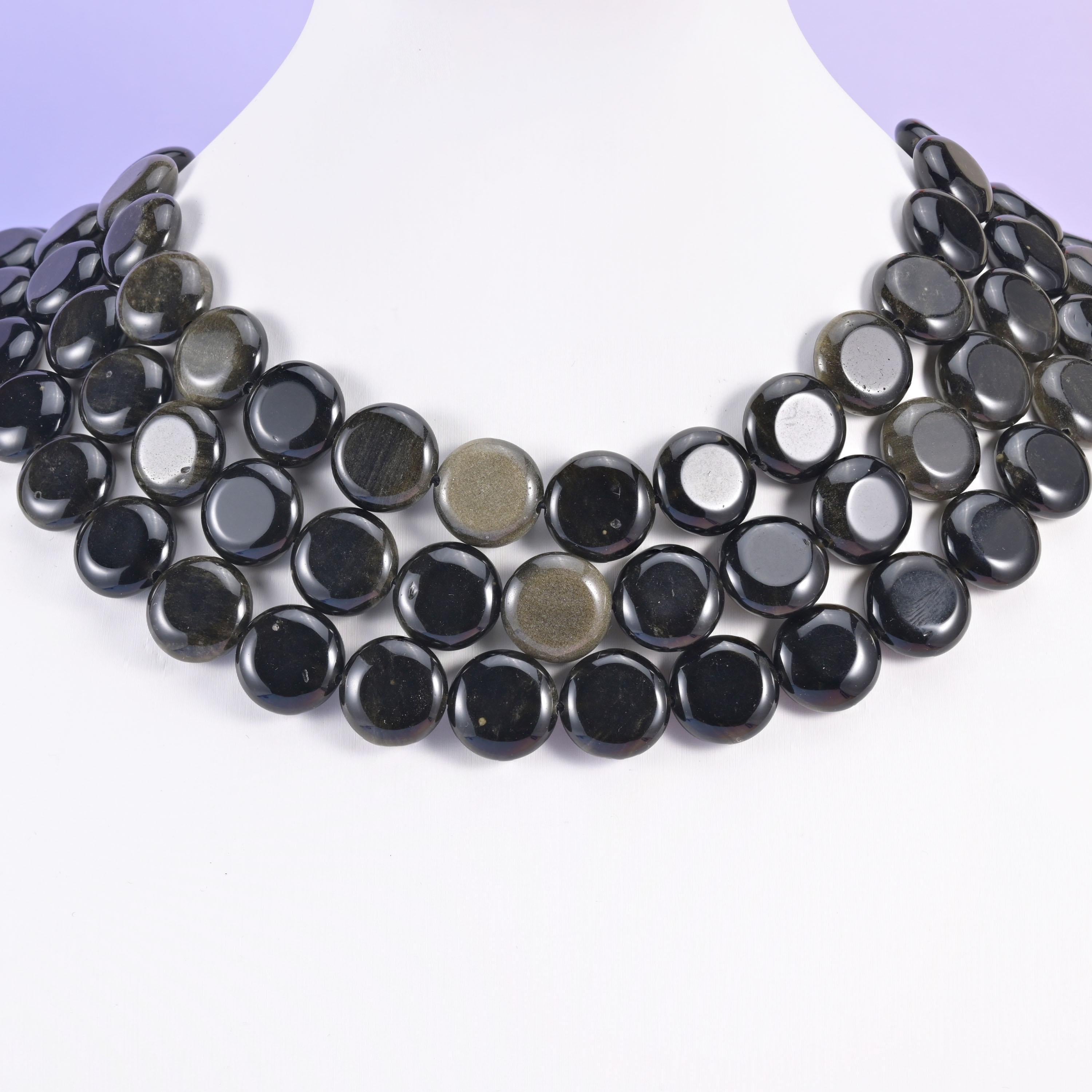 Gold Obsidian beads, coin shape, 15mm