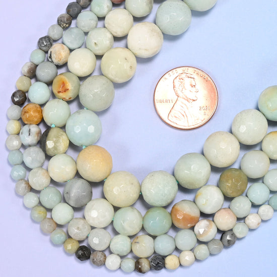 Faceted round cut multicolor amazonite beads