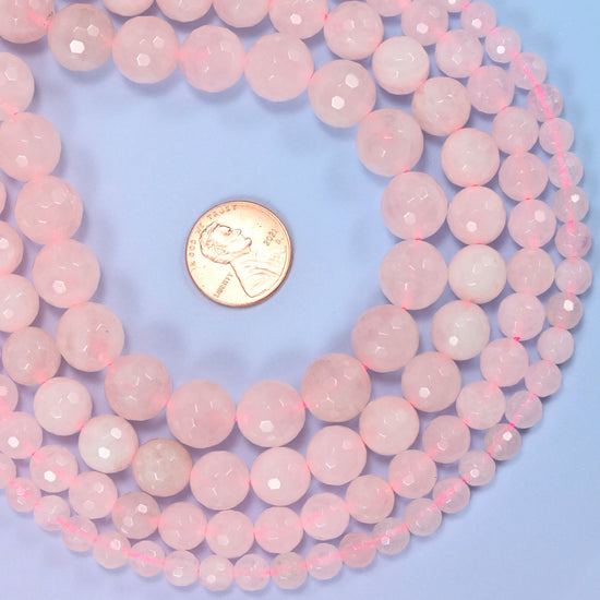 Rose quartz faceted round beads, sold per 15 inch strand