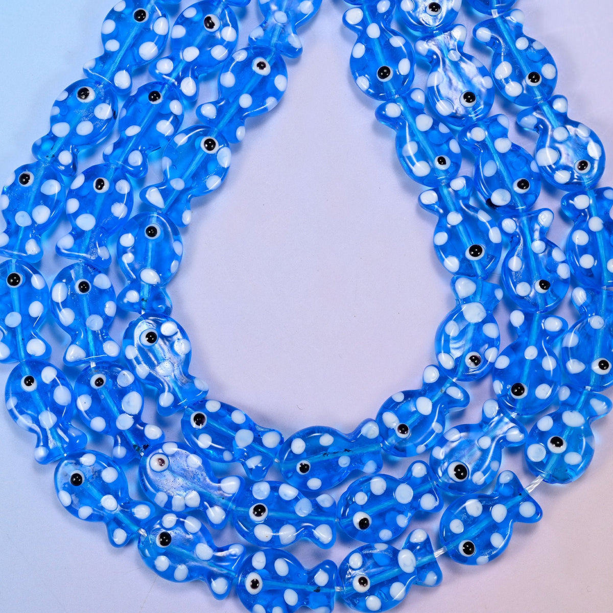 Transparent Blue with White Dot Fish Glass Beads, hole approximately 1.2mm