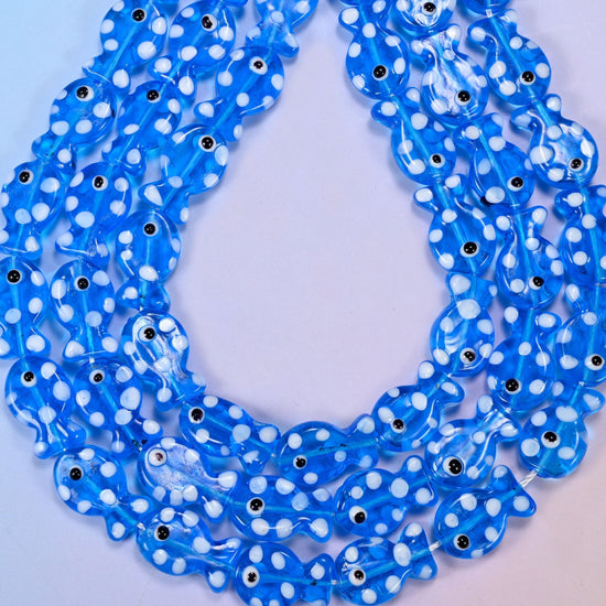 Transparent Blue with White Dot Fish Glass Beads, hole approximately 1.2mm