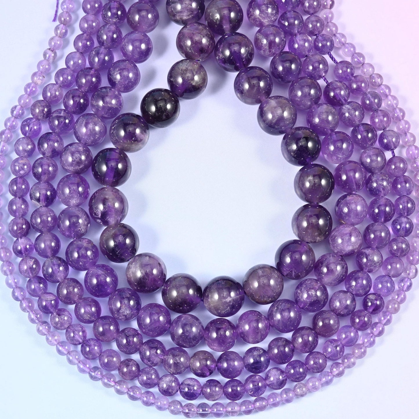 Amethyst Smooth Round Beads 4mm 6mm 8mm 10mm 12mm, hole 1.0mm (4mm to 10mm beads), 1.2mm (12mm beads), +/- 0.2mm, center drilled