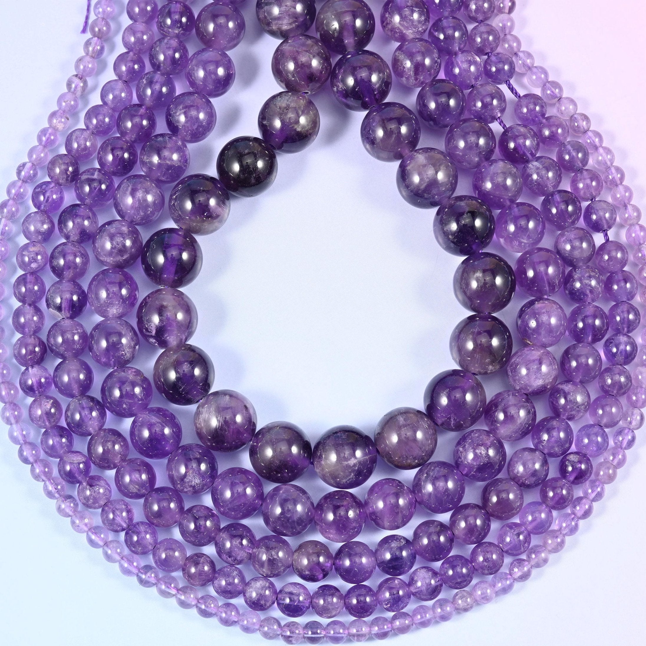 Amethyst Smooth Round Beads 4mm 6mm 8mm 10mm 12mm, hole 1.0mm (4mm to 10mm beads), 1.2mm (12mm beads), +/- 0.2mm, center drilled