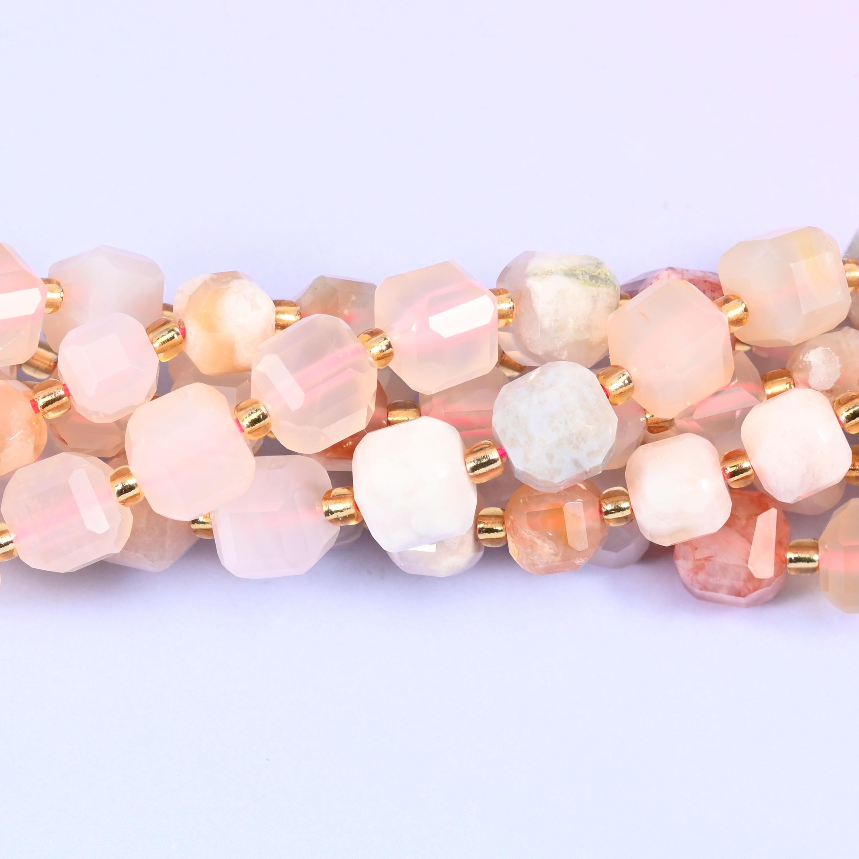 Sakura Agate Faceted Cube Beads, sold per 15 inch strand