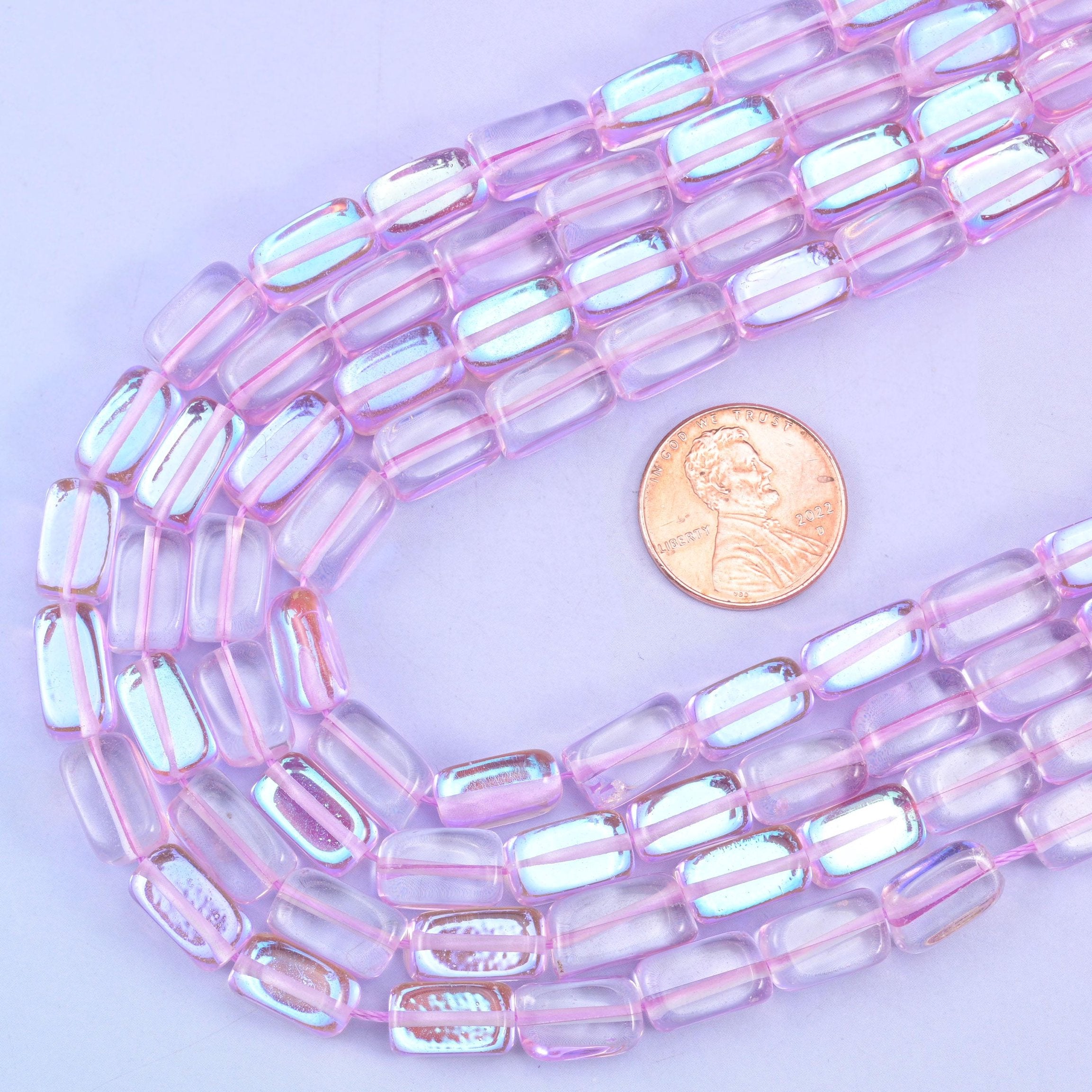Light purple mystic aura glass beads, 15 inch strand