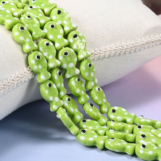 Lime Green with White Dot Fish Glass Beads