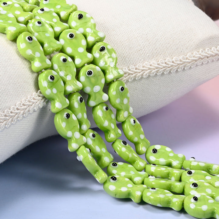 Lime Green with White Dot Fish Glass Beads