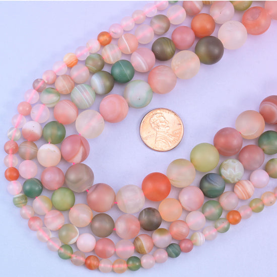 Multi-Color Yanyuan Agate Matte Round Beads, 14 inch strand