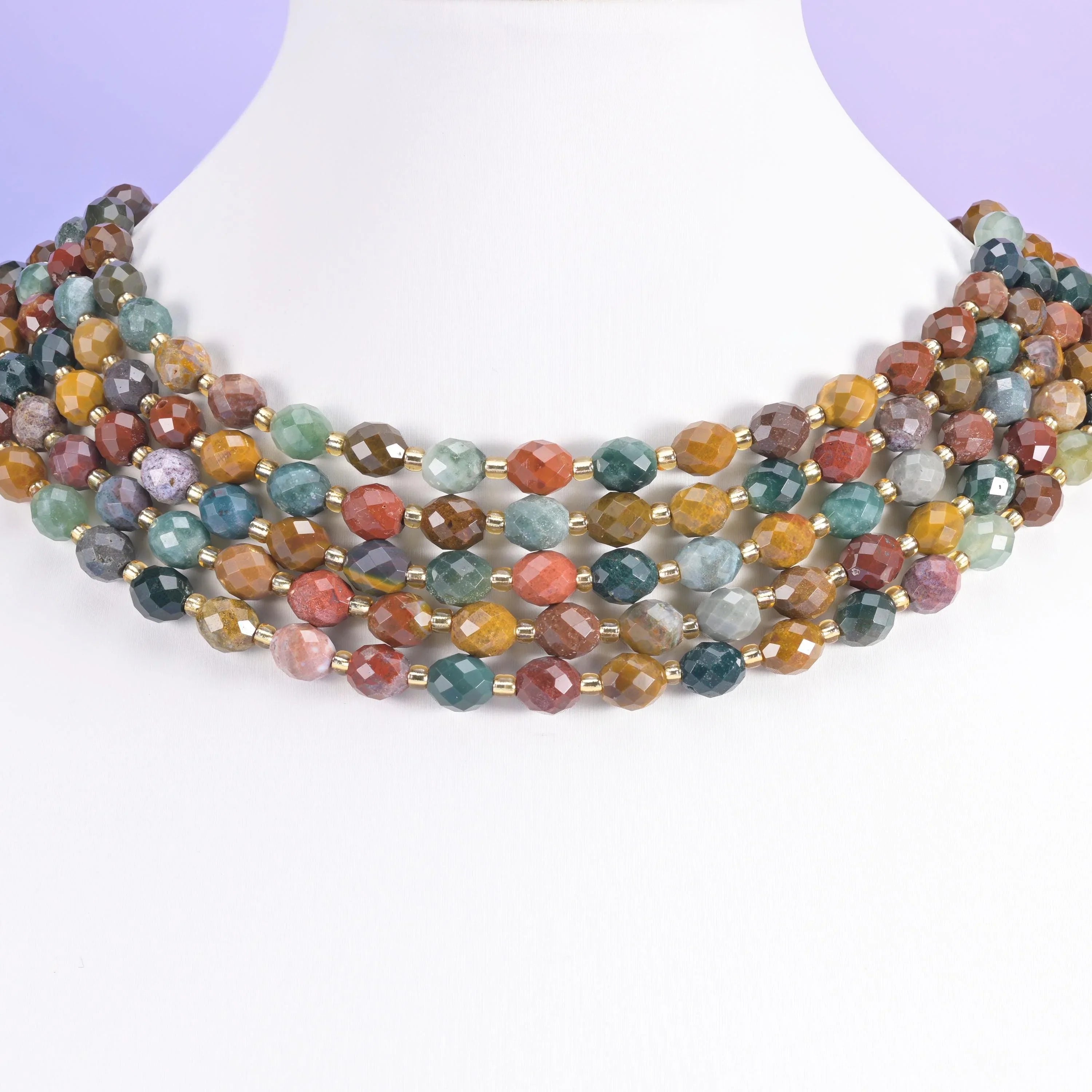 Ocean Agate beads, faceted rice barrel, 6x8mm