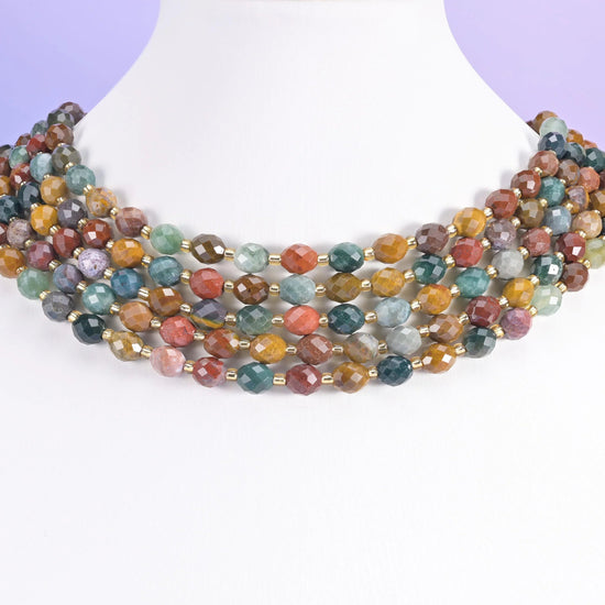 Ocean Agate beads, faceted rice barrel, 6x8mm
