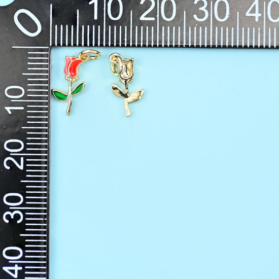 18K Gold Filled Enamel Rose Charms for DIY Jewelry Making Supply