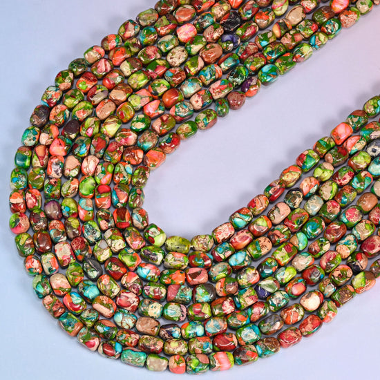 Green Dyed Sea Sediment Jasper Beads, 5-7mm Nugget, 15 Inch Strand