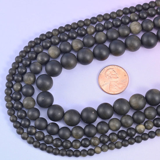 Gold Obsidian Matte Round Beads, 15 inch strand