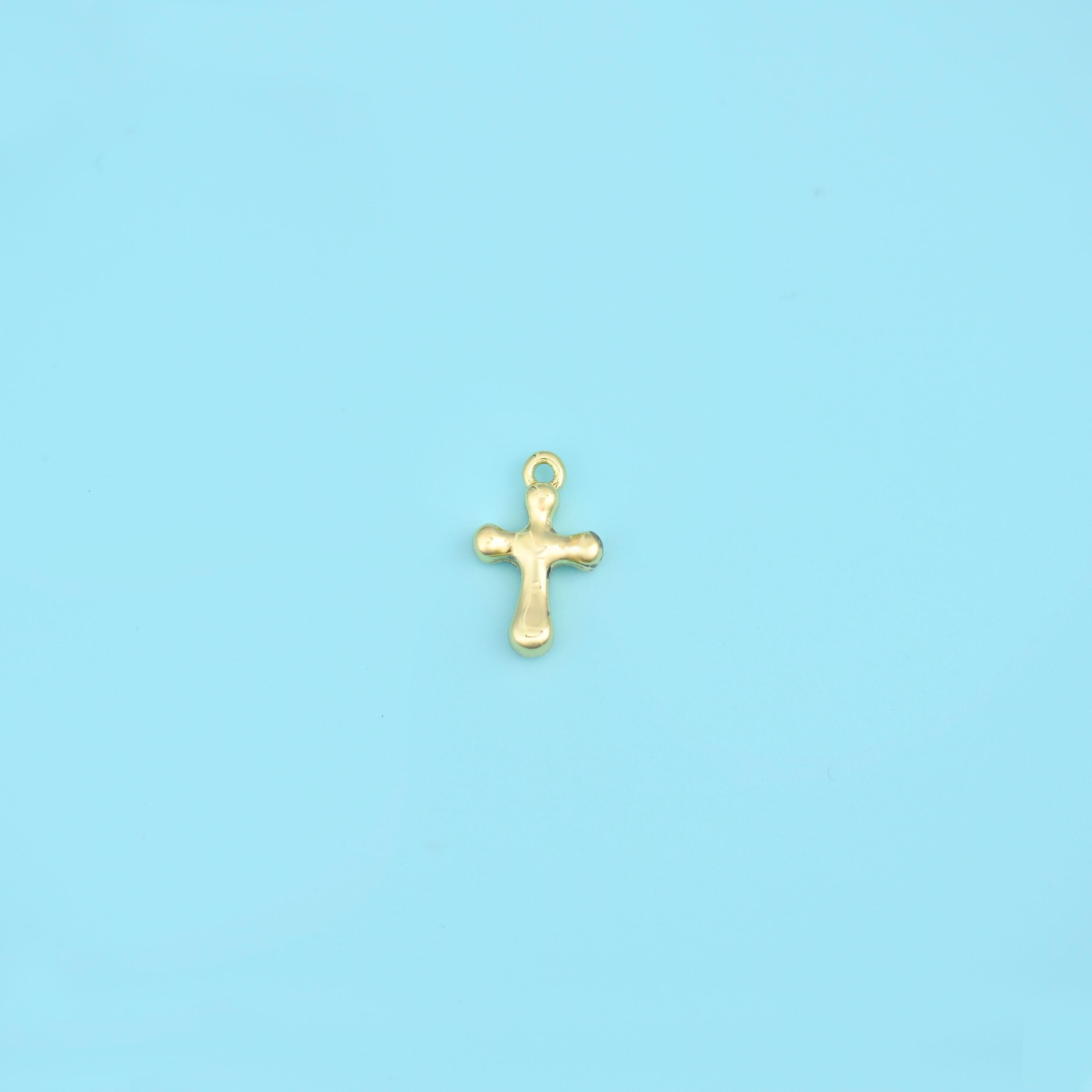 18K Gold Filled Tiny Cross Charm 14x8.66mm in polished 18K gold