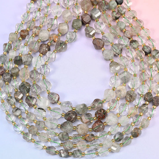 Green Phantom Quartz spiral twist beads, hole approximately 1.2mm