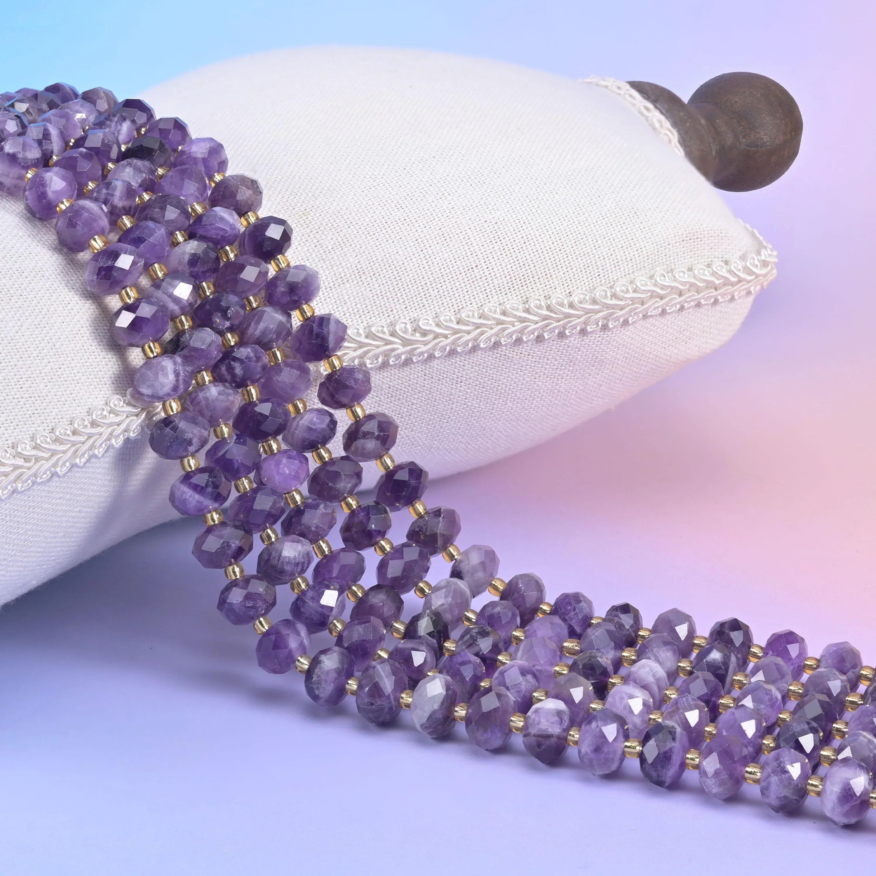 Chevron Amethyst Faceted Rondelle Beads 6x10mm