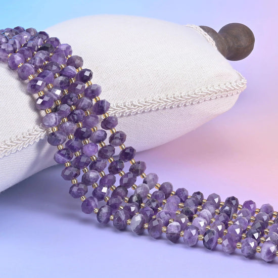 Chevron Amethyst Faceted Rondelle Beads 6x10mm