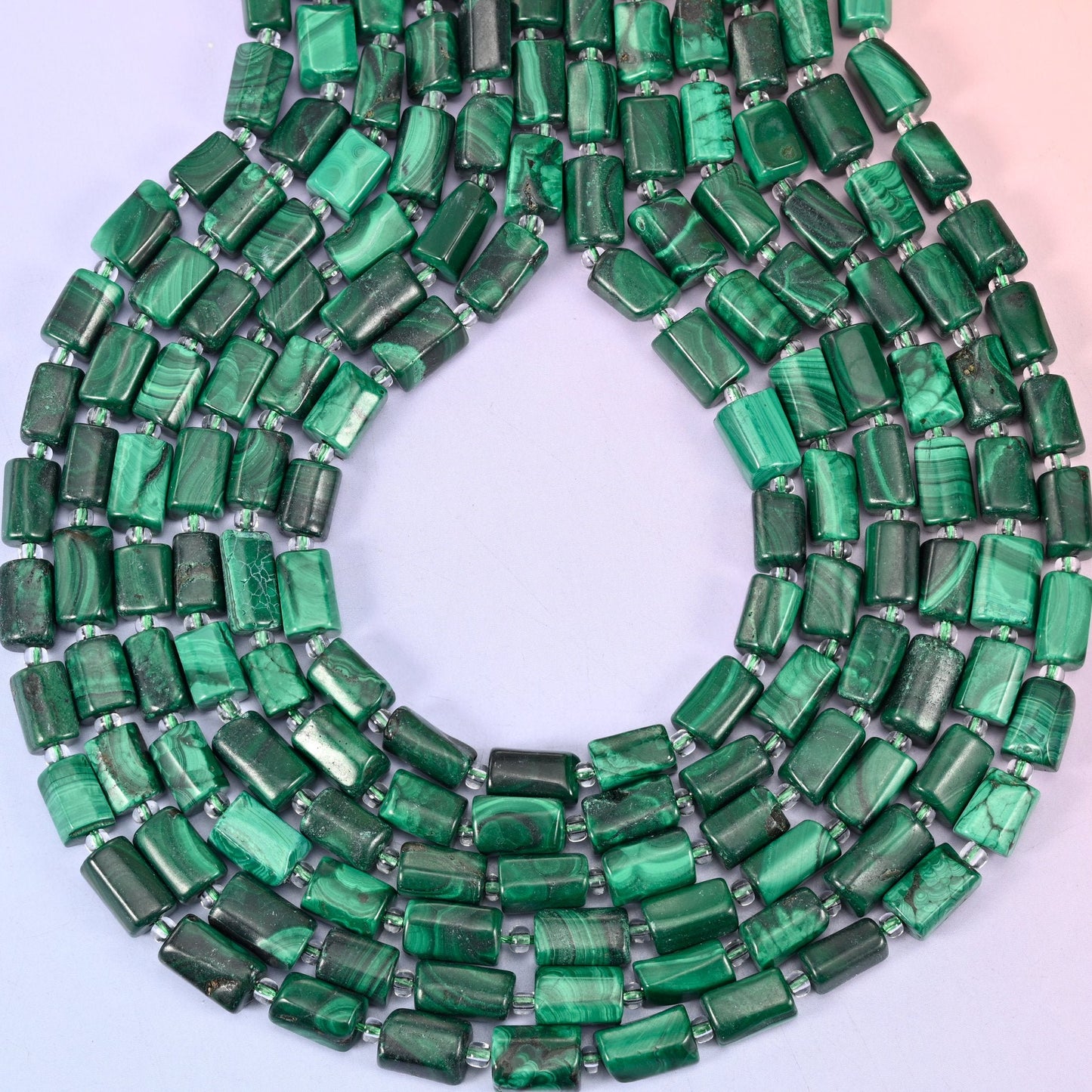 Malachite Faceted Tube Beads, hole 1.0mm