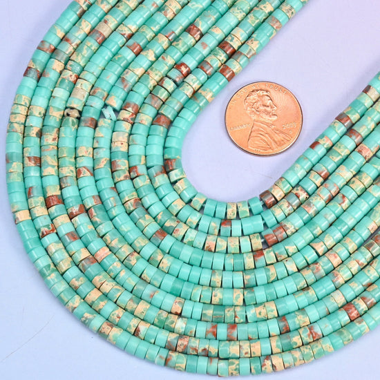 Smooth heishi disc cut blue shoushan stone beads
