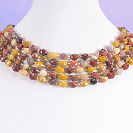 Mookaite Jasper beads, faceted rice barrel, 6x8mm