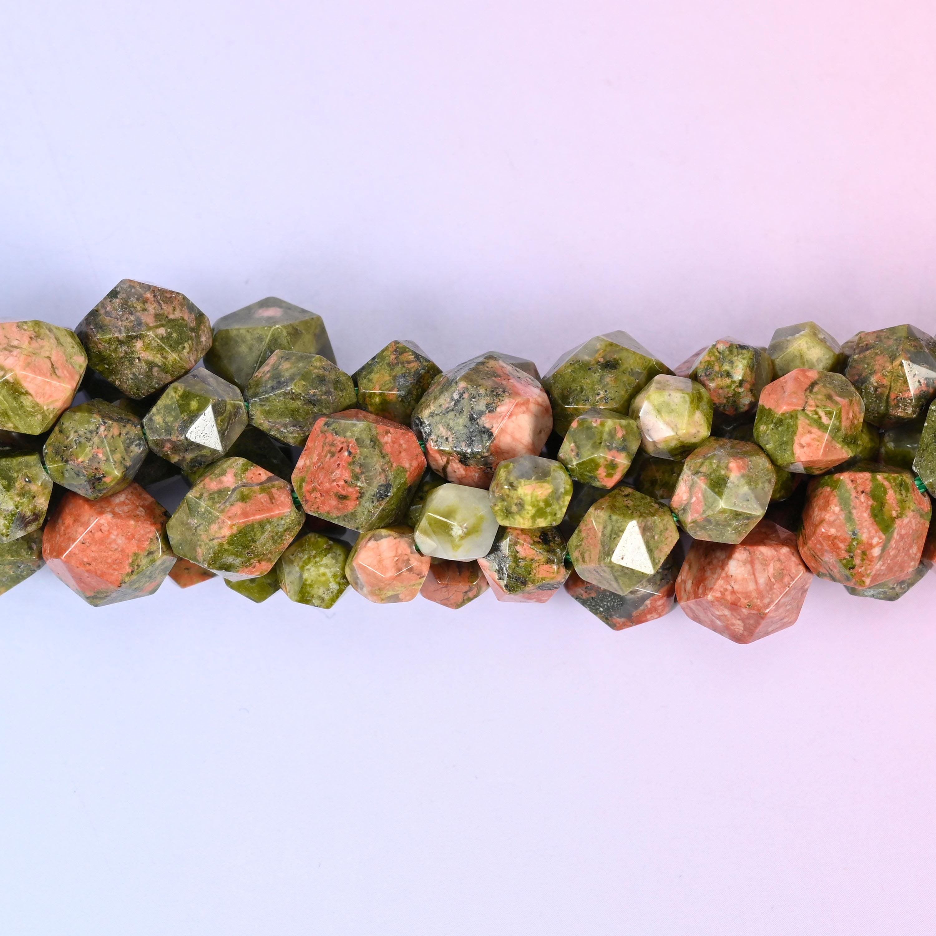 Natural Unakite gemstone beads with a faceted star cut