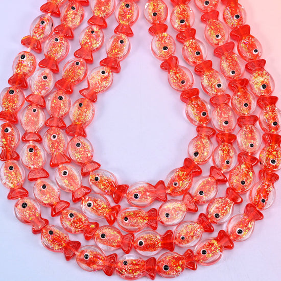 Iridescent Red Fish Glass Beads: Jewelry Making Supply