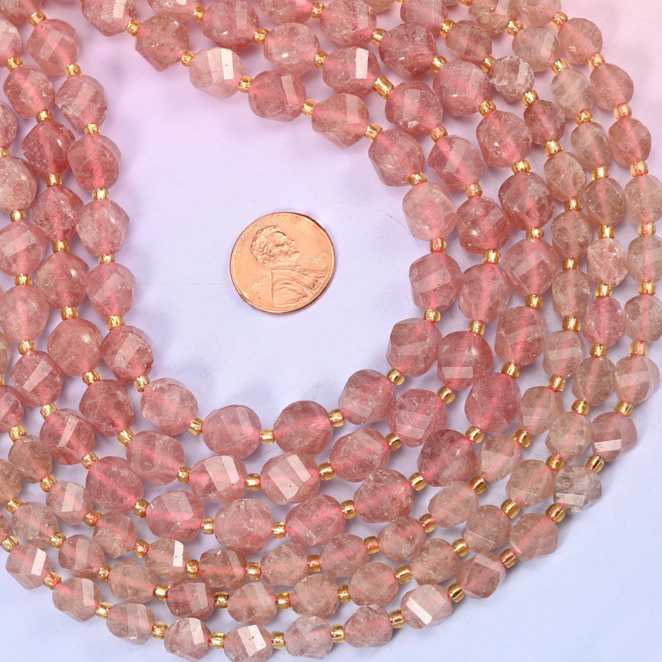 Strawberry Quartz beads, sold per 15 inch strand
